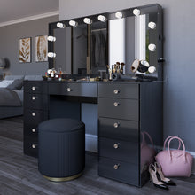 Elle Makeup Vanity with Glass Top, Bluetooth Speakers, and 12 Bright Lights | Premium Boahaus Vanity