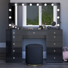 Elle Makeup Vanity with Glass Top, Bluetooth Speakers, and 12 Bright Lights | Premium Boahaus Vanity