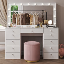 Elle Makeup Vanity with Glass Top, Bluetooth Speakers, and 12 Bright Lights | Premium Boahaus Vanity