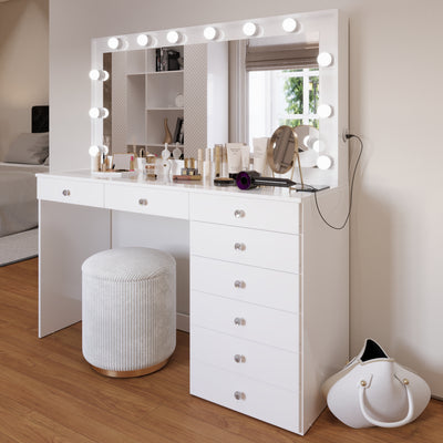 Boahaus Ketevan Lighted Vanity Table with Glass Top | White Premium Design