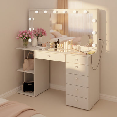 Louise Lighted Vanity Table with Glass Top