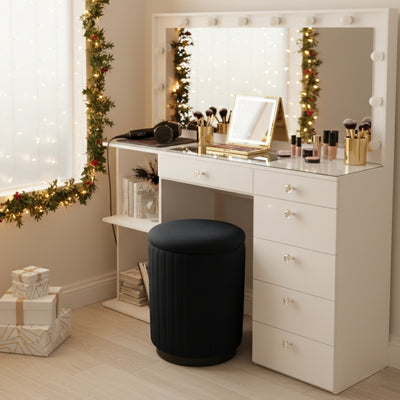 Louise Lighted Vanity Table with Glass Top