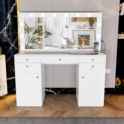 Boahaus Kiana Lighted Vanity Table with Glass Top | White Premium Design