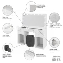 Boahaus Amira Lighted Vanity Table with Glass Top | White Premium Design