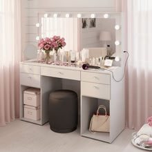 Amira Lighted Vanity Table with Glass Top | White Premium Design