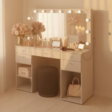 Amira Lighted Vanity Table with Glass Top | White Premium Design