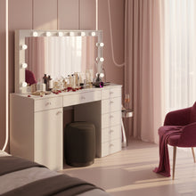 Jezebel Lighted Vanity Table with Glass Top | White Premium Design