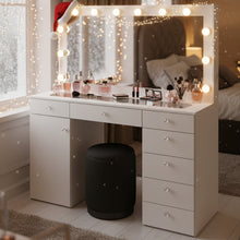 Jezebel Lighted Vanity Table with Glass Top | White Premium Design