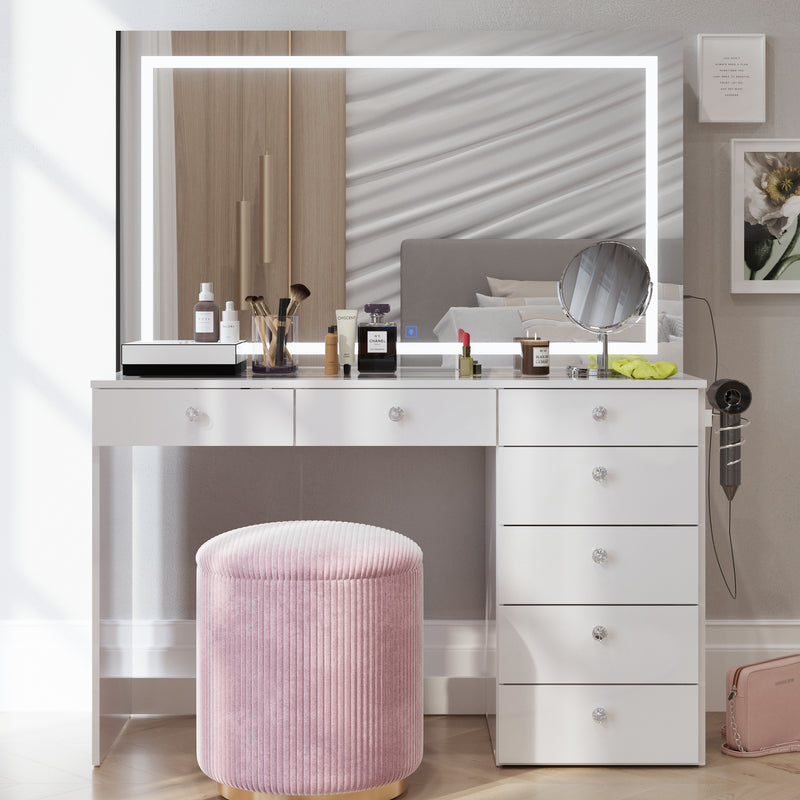 Brielle Makeup Vanity with Adjustable LED Mirror, Bluetooth Speakers, and Charging Station | Premium Boahaus Vanity