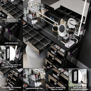 Amelia Premium Makeup Vanity with Full-Width LED Mirror, Bluetooth Speakers, and 11 Storage Drawers | Boahaus Vanity (W)