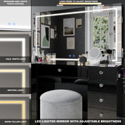 Amelia Premium Makeup Vanity with Full-Width LED Mirror, Bluetooth Speakers, and 11 Storage Drawers | Boahaus Vanity (W)