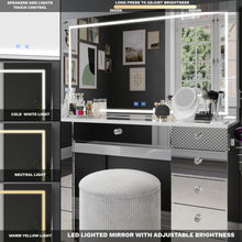 Amelia Premium Makeup Vanity with Full-Width LED Mirror, Bluetooth Speakers, and 11 Storage Drawers | Boahaus Vanity