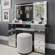 Amelia Premium Makeup Vanity with Full-Width LED Mirror, Bluetooth Speakers, and 11 Storage Drawers | Boahaus Vanity (W)
