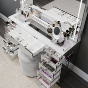 Amelia Premium Makeup Vanity with Full-Width LED Mirror, Bluetooth Speakers, and 11 Storage Drawers | Boahaus Vanity (W)