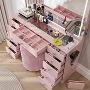 Amelia Premium Makeup Vanity with Full-Width LED Mirror, Bluetooth Speakers, and 11 Storage Drawers | Boahaus Vanity (W)