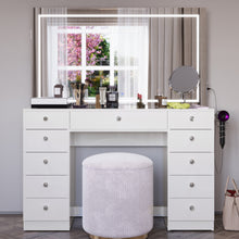 Amelia Premium Makeup Vanity with Full-Width LED Mirror, Bluetooth Speakers, and 11 Storage Drawers | Boahaus Vanity