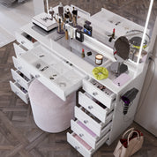 Amelia Premium Makeup Vanity with Full-Width LED Mirror, Bluetooth Speakers, and 11 Storage Drawers | Boahaus Vanity (W)