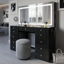 Lydia Extra-Large Premium Makeup Vanity with LED Mirror, Bluetooth Speakers, and 11 Drawers | Boahaus Vanity