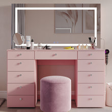 Lydia Extra-Large Premium Makeup Vanity with LED Mirror, Bluetooth Speakers, and 11 Drawers | Boahaus Vanity (W)