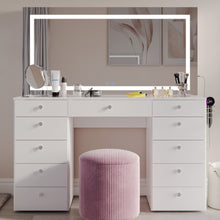 Lydia Extra-Large Premium Makeup Vanity with LED Mirror, Bluetooth Speakers, and 11 Drawers | Boahaus Vanity