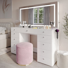 Lydia Extra-Large Premium Makeup Vanity with LED Mirror, Bluetooth Speakers, and 11 Drawers | Boahaus Vanity