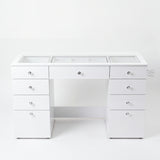 Large Makeup Vanity Desk with Glass Top & 9 Drawers (Base Only / No Mirror)