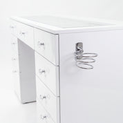 Large Makeup Vanity Desk with Glass Top & 9 Drawers (Base Only / No Mirror)