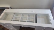 Large Makeup Vanity Desk with Glass Top & 9 Drawers (Base Only / No Mirror)