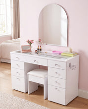 Large Makeup Vanity Desk with Glass Top & 9 Drawers (Base Only / No Mirror)