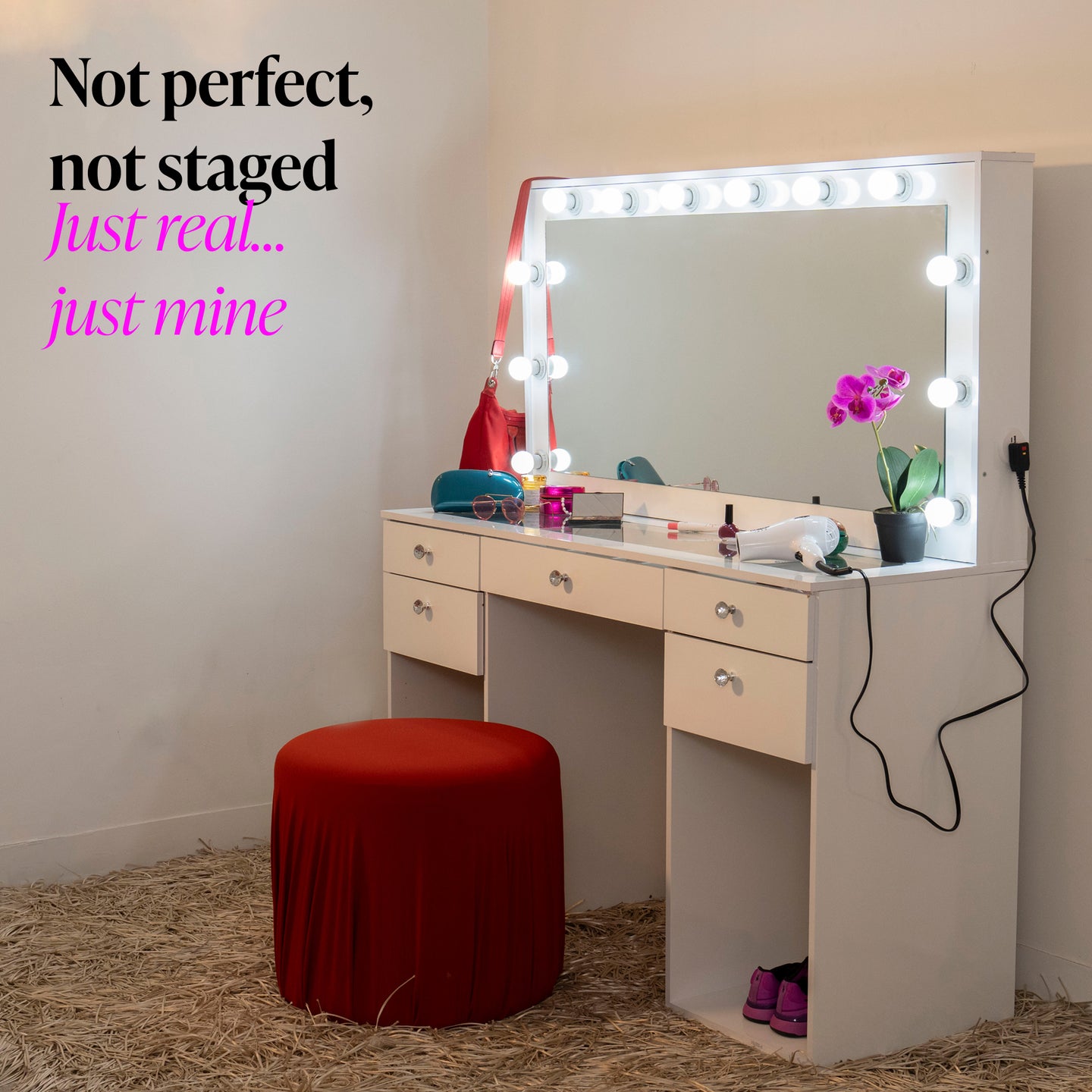 Amira Lighted Vanity Table with Glass Top Boahaus Amira Lighted Vanity Table with Glass Top Boahaus