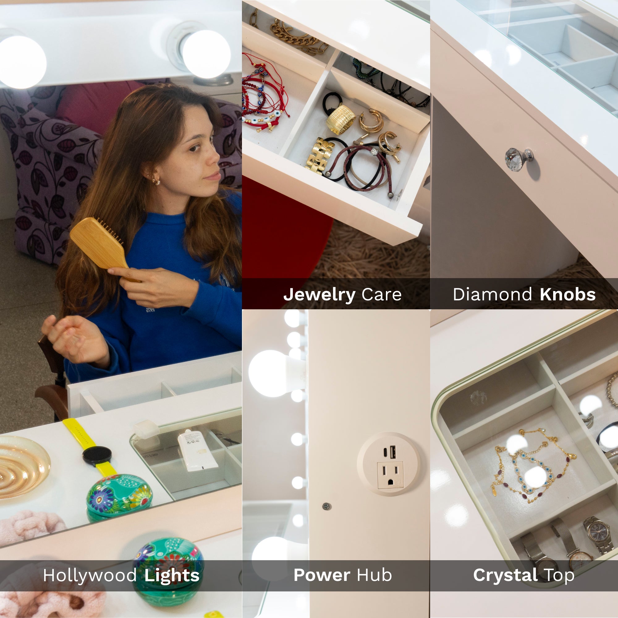Louise Lighted Vanity Table with Glass Top