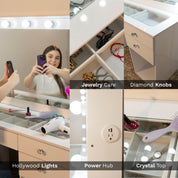 Amira Lighted Vanity Table with Glass Top