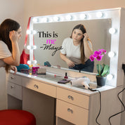 Amira Lighted Vanity Table with Glass Top