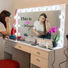 Amira Lighted Vanity Table with Glass Top