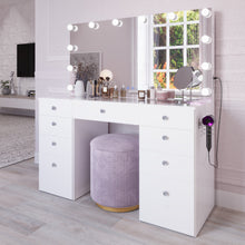 Lola Makeup Vanity with Glass Top, Built-In Lights, and Crystal Knobs | Premium Boahaus Vanity