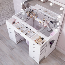 Lola Makeup Vanity with Glass Top, Built-In Lights, and Crystal Knobs | Premium Boahaus Vanity