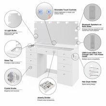 Lola Makeup Vanity with Glass Top, Built-In Lights, and Crystal Knobs | Premium Boahaus Vanity