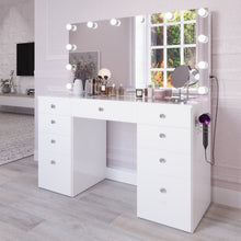Lola Makeup Vanity with Glass Top, Built-In Lights, and Crystal Knobs | Premium Boahaus Vanity