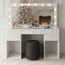 Amira Lighted Vanity Table with Glass Top | White Premium Design