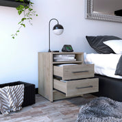 Boahaus Malaga Modern Nightstand with Open Shelf and Two Drawers | Contemporary Elegance