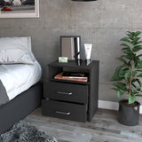 Boahaus Palma Nightstand with Two Drawers and Open Compartment | Black Premium Design