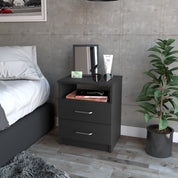 Boahaus Palma Nightstand with Two Drawers and Open Compartment | Black Premium Design