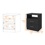 Boahaus Palma Nightstand with Two Drawers and Open Compartment | Black Premium Design
