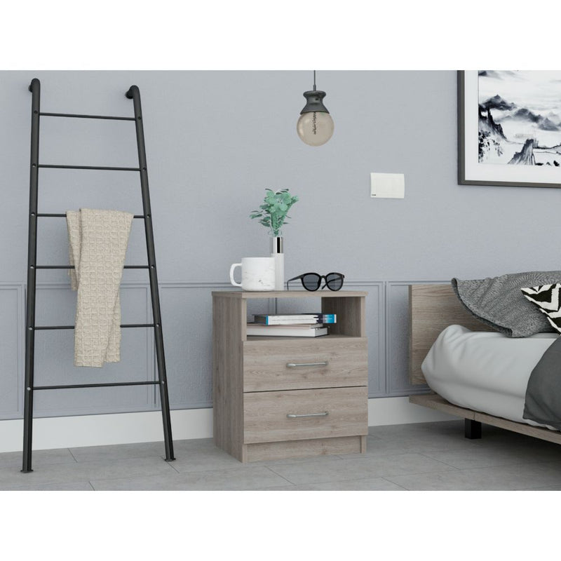 Boahaus Palma Nightstand with Two Drawers and Open Compartment | Black Premium Design