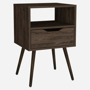 Boahaus Lugo Nightstand with Drawer and Open Shelf | Walnut Premium Design