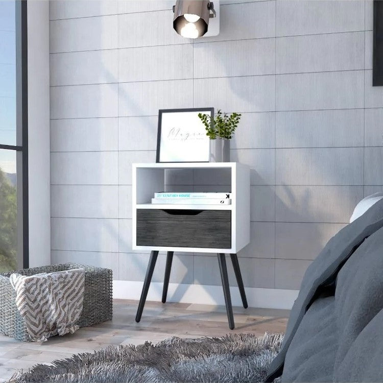Boahaus Lugo Nightstand with Drawer and Open Shelf | Walnut Premium Design