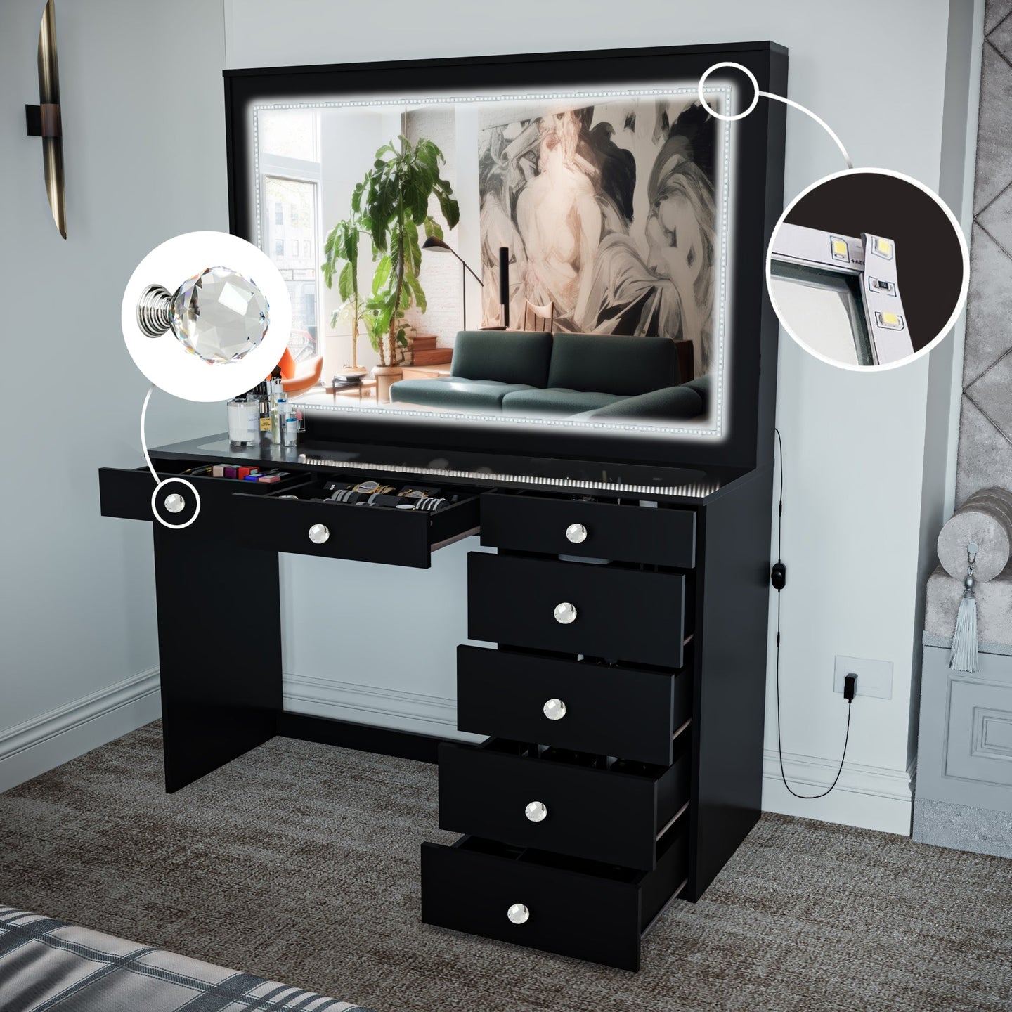 Boahaus Sophie Lighted Vanity Desk