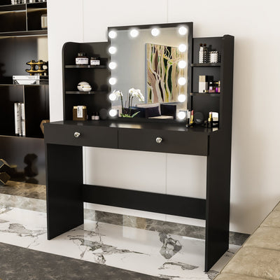 Boahaus Sophie Lighted Vanity Desk with Customizable Knobs | Black Elegance Redefined