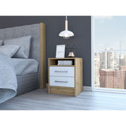 Boahaus Malaga Modern Nightstand with Open Shelf and Two Drawers | Contemporary Elegance